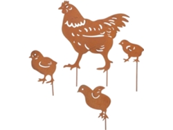 Juego de 4 estacas de metal para decoración de jardín, con forma de pollo y pollito, estatuas decorativas para zonas de vayotoy