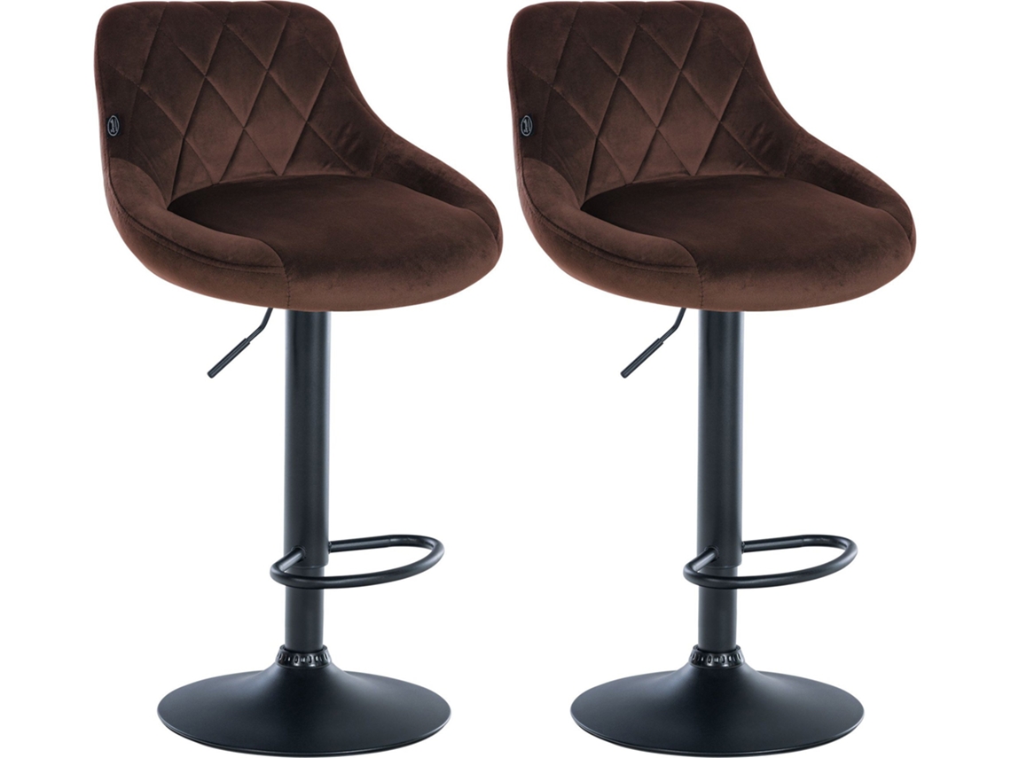 Juego de 2 taburetes de bar con pespuntes decorativos en forma de diamante, asiento de terciopelo marrón y estructura de metal negro Tdb10775