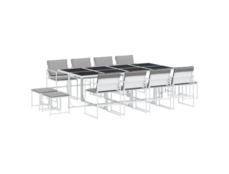 Conjunto 13 de comedor de jardín VIDAXL con cojines textilene blanco