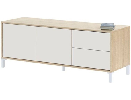 Mueble de TV HABITDESIGN Brooklyn (Blanco Artik - Roble - Melamina - PVC - ABS y MDF - 130 x 47 x 41 cm)