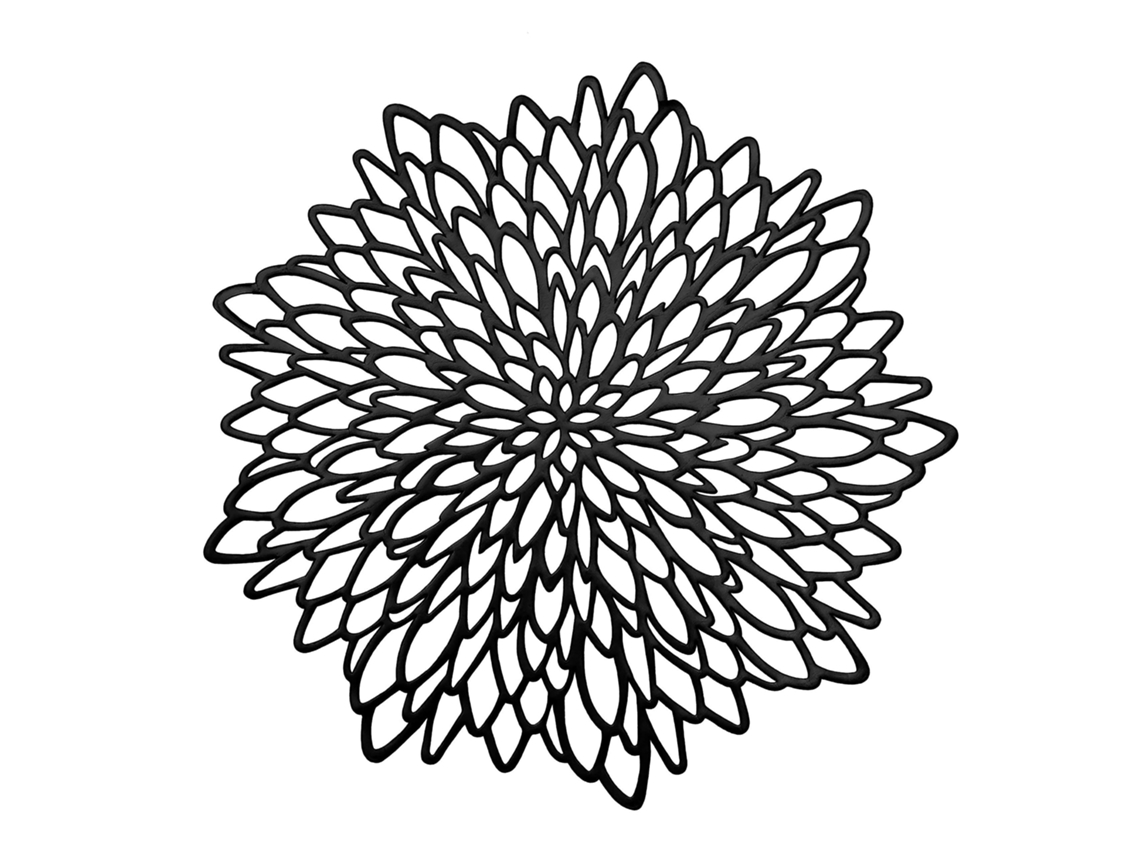 Juego de 6 manteles individuales de vinilo trenzado negro, redondos con motivos florales para mesa de comedor. Sygo