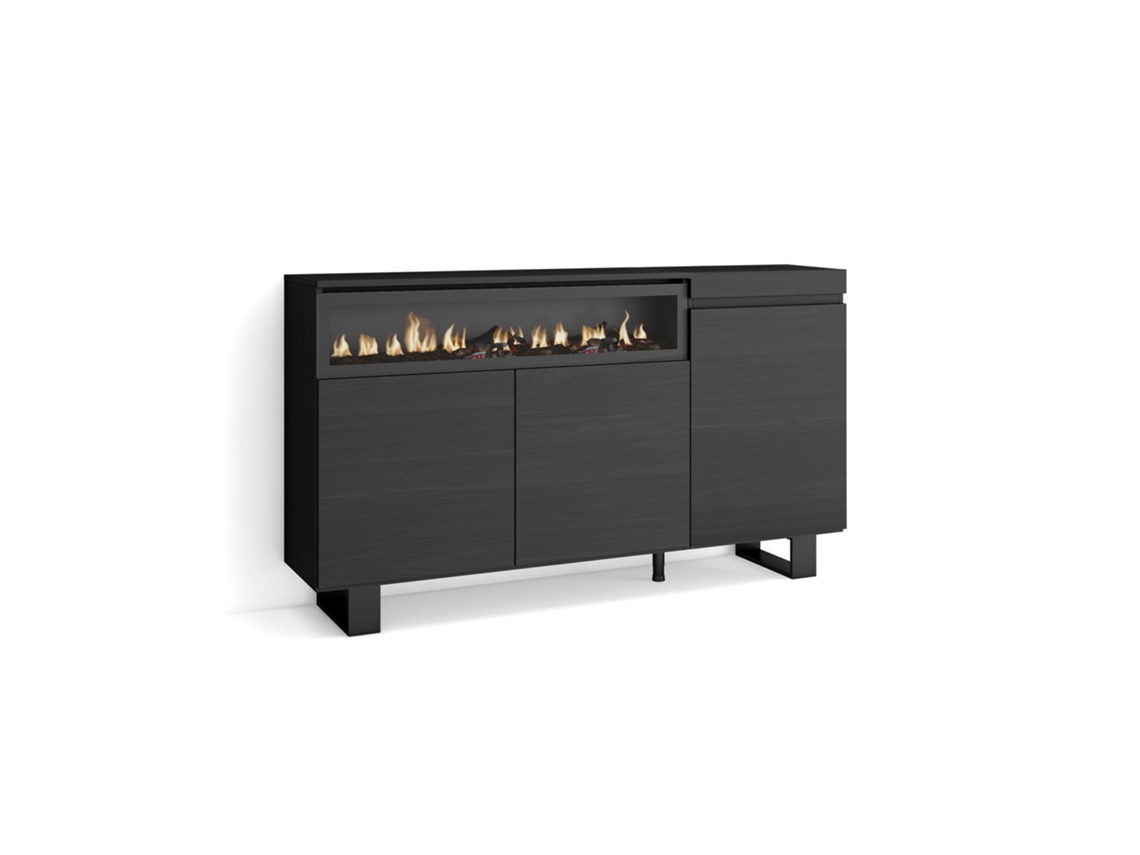 Aparadores para salón 150x87x35cm 3 Puertas Chimenea eléctrica Diseño industrial Negro