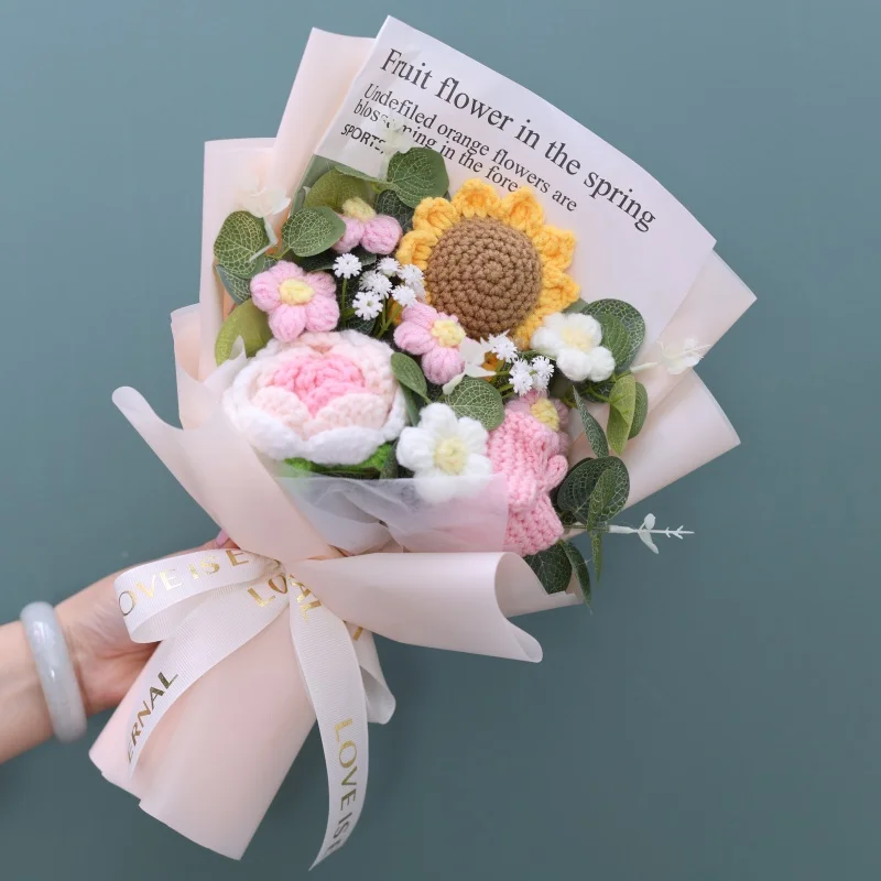 (rosa) Buquê Artificial De Crochê Feito À Mão - Presente Para O Dia Dos Namorados