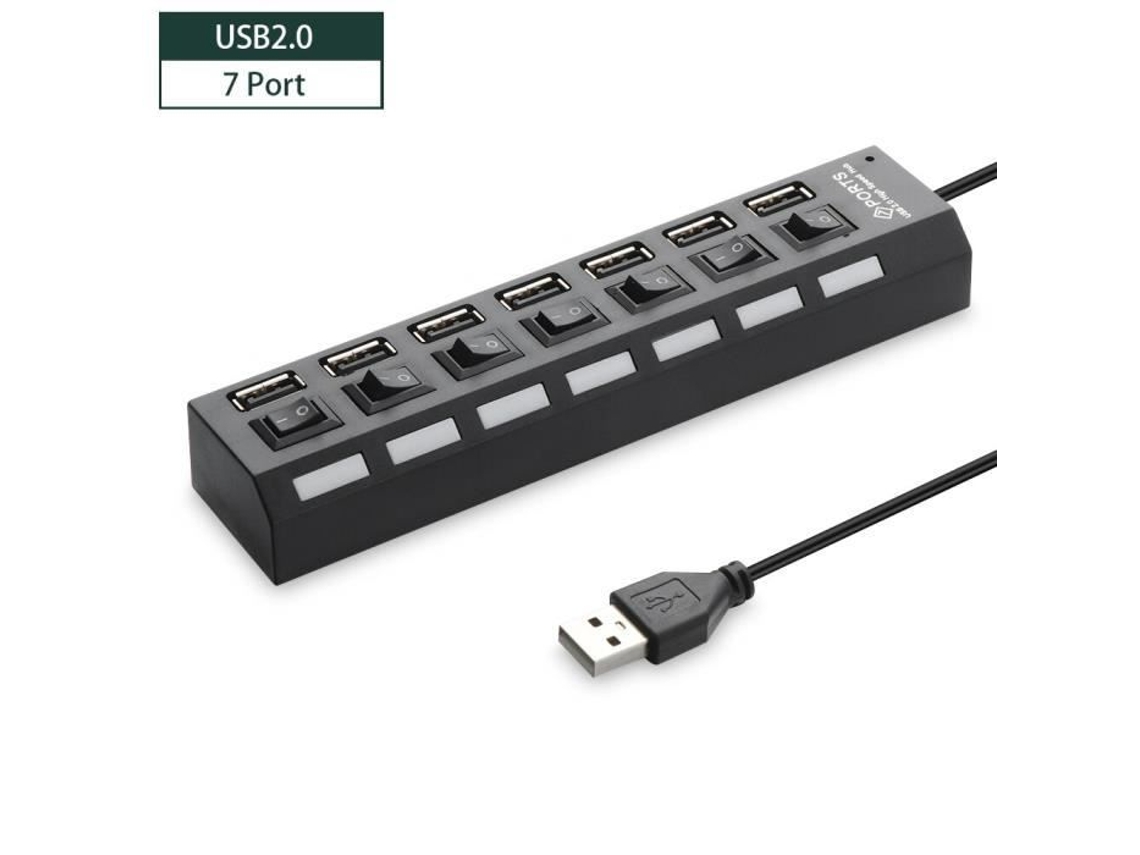 Usb2.0 Negro 7 Puertos Hub USB Alta Velocidad Múltiples Puertos Externos Adaptador Divisor Expansor USB AIHONTAI
