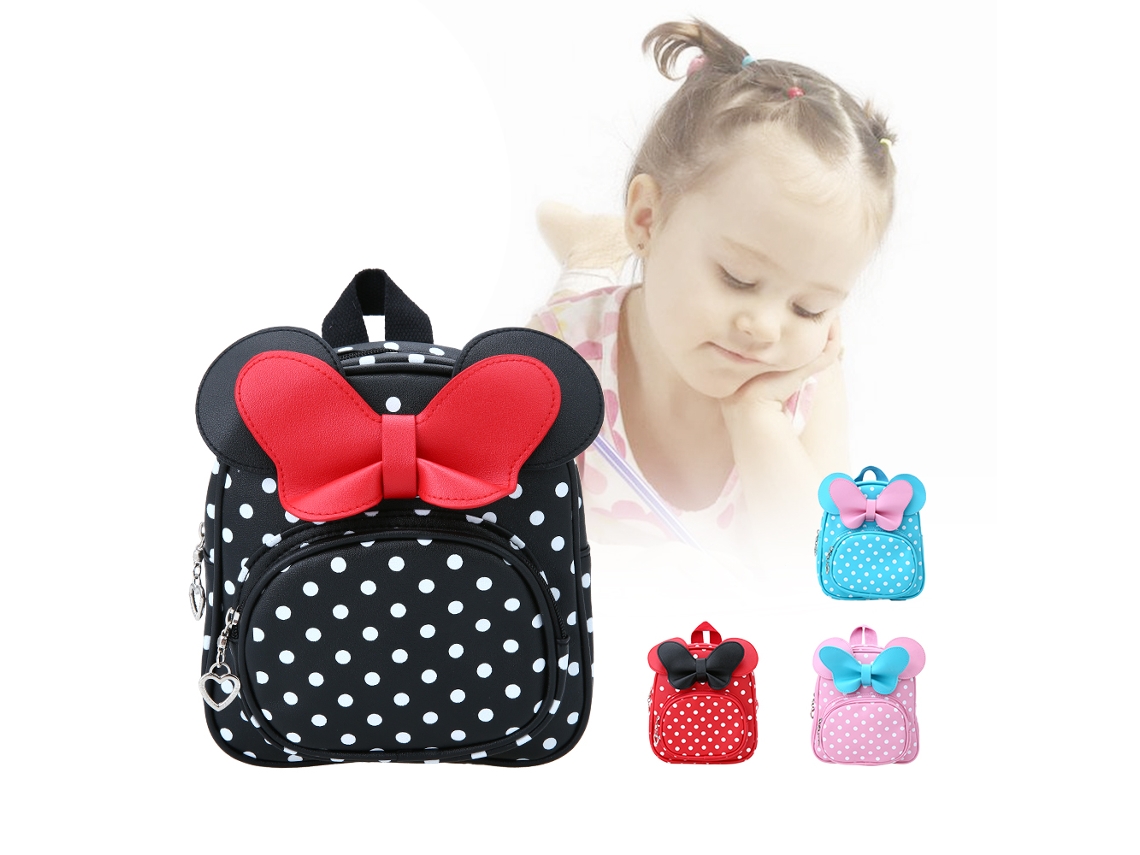 Mochila Escolar Para Niñas, Impermeable, De Pu, Bonita, Con Lazo Y Costuras Rosas.