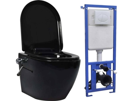 Inodoro VIDAXL WC de Pared Sin Bordes Cisterna Oculta Cerámica Negro