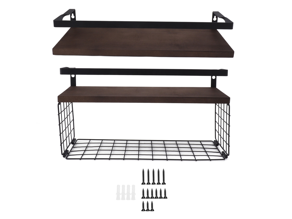 2 Prateleiras De Parede Montadas Em Fio De Metal Rustic Para Banheiro Cozinha Escritório