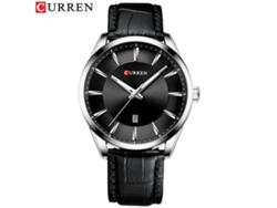 (3) Reloj de hombre con correa redonda de cuero, resistente al agua, con calendario.