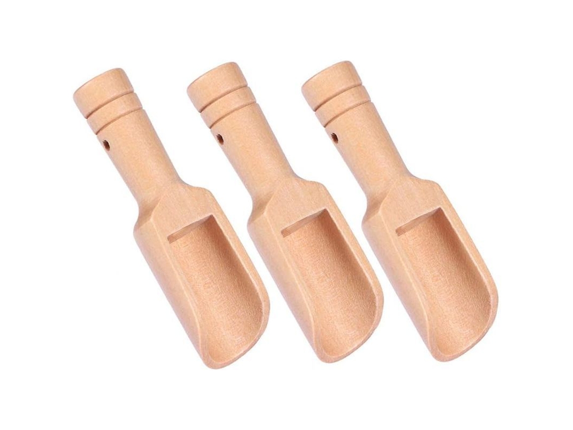 3 Mini Cucharas De Madera Con Mangos Redondos, Para Sales De Baño, Dulces, Hierbas Y Accesorios De Cocina.