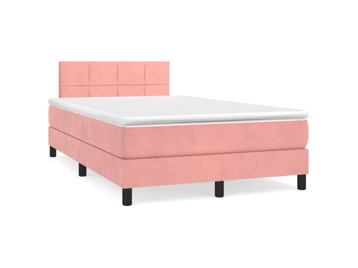Cama Box Spring Con Colchón Terciopelo Rosa 120x190 Cm