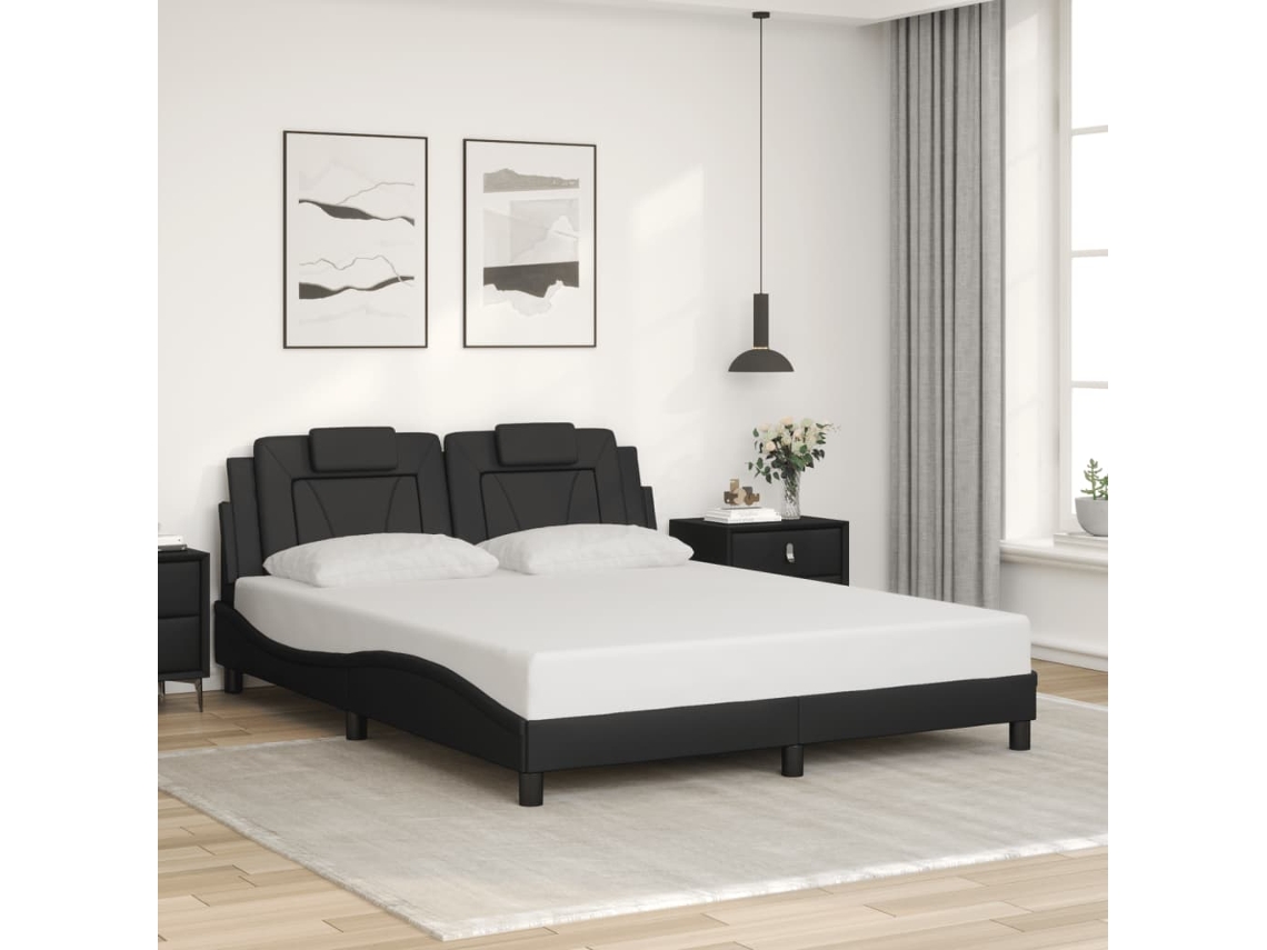 Estructura De Cama Sin Colchón Cuero Sintético Negro 160x200 Cm