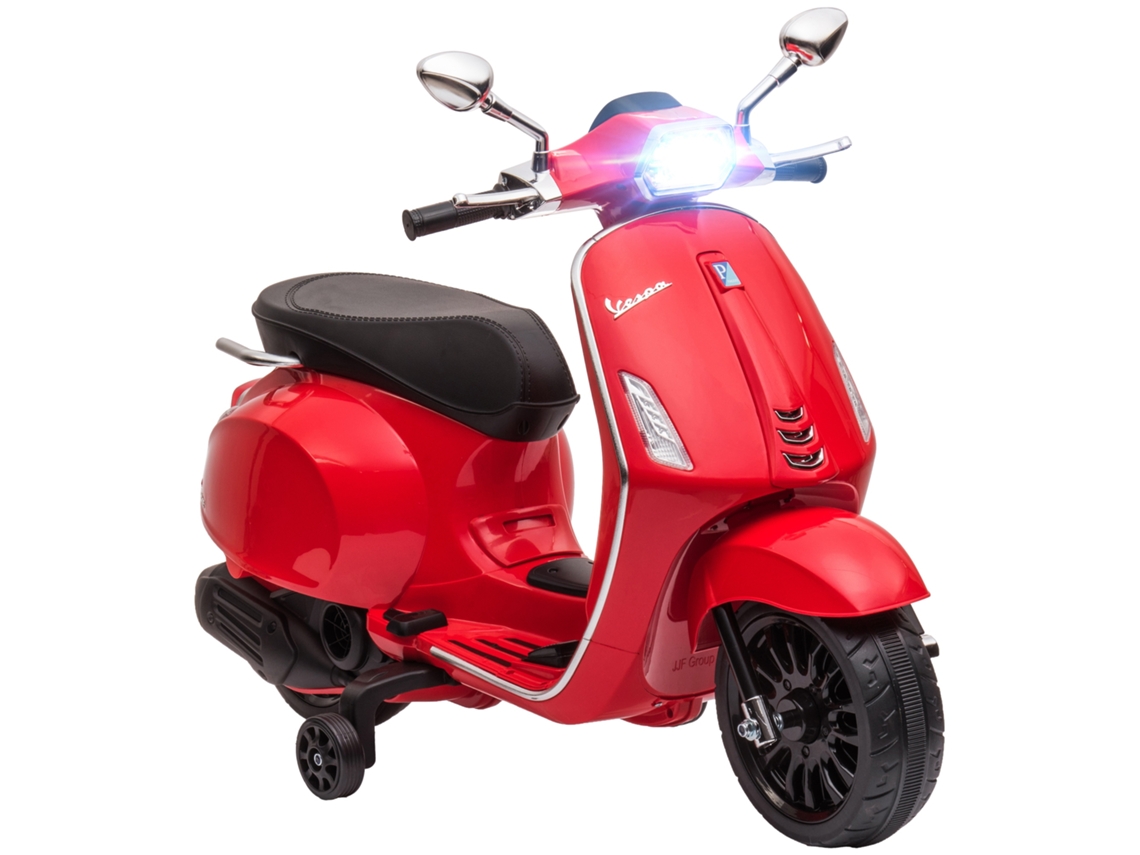 Motocicleta eléctrica para niños de 3 a 6 años con licencia Vespa, USB, MP3, luz LED, radio FM, velocidad de 3 km/h, color rojo, ZENCORE SERVICES
