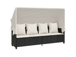 Tumbona de mimbre negra con dosel y cojines MAISON EXCLUSIVE