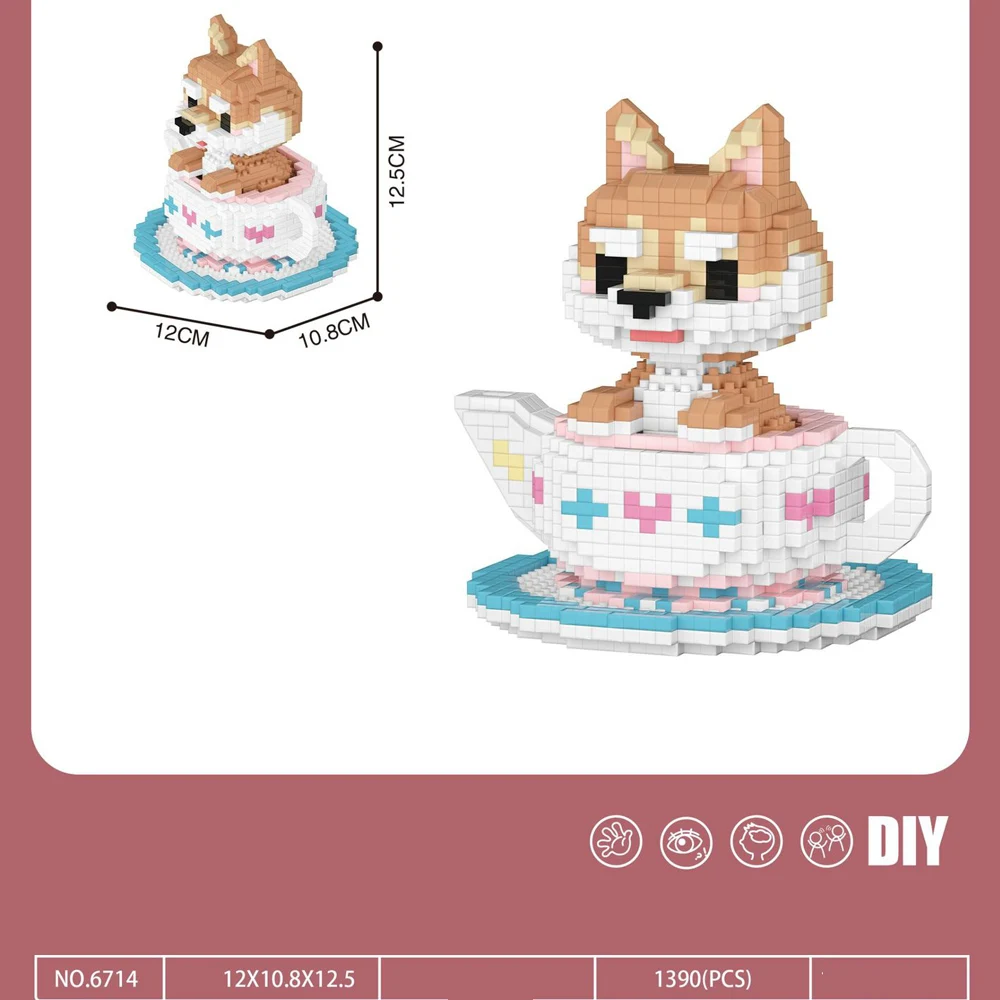 (shiba Inu) Lindo Perro Taza De Té Animal, Bloques De Construcción En Miniatura, Juguete De Ensamblaje De Bloques De Construcción