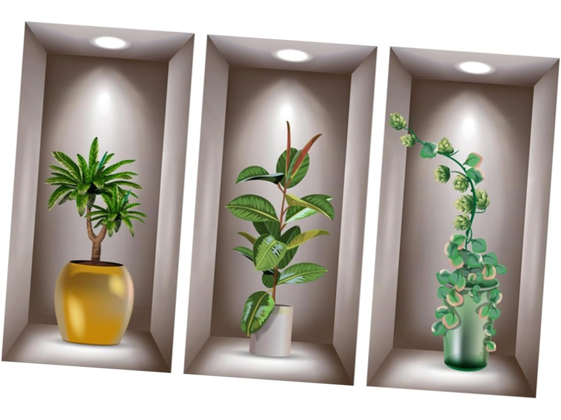 Pegatinas decorativas de pared 3D de PVC, diseño floral creativo, seguras, para sala de estar, dormitorio, oficina, juego de 3 piezas, GOKOCO