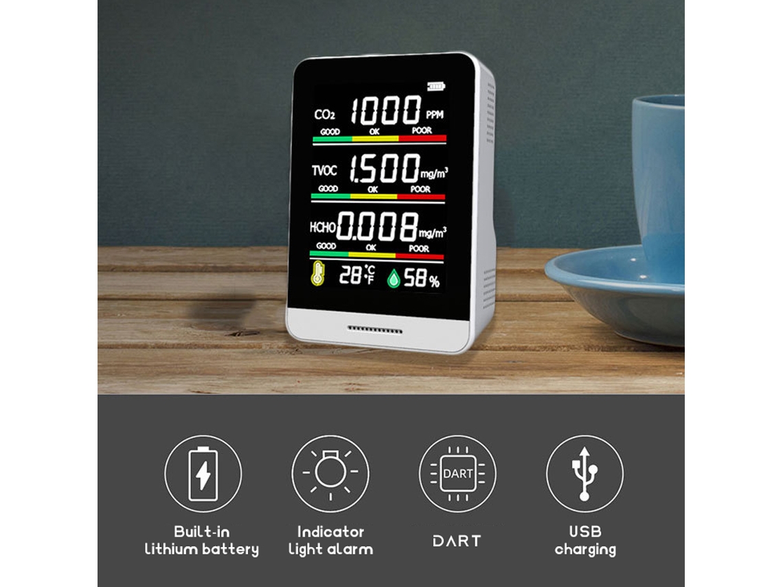 Detector Portátil Inteligente De Calidad Del Aire: Co2, Tvoc, Hcho, Temperatura Y Humedad.