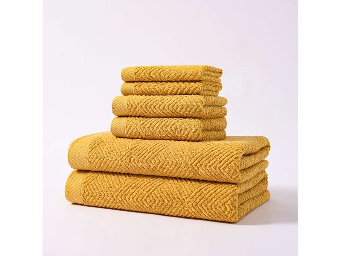 Conjunto De 6 Peças Toalhas De Algodão Puro Para Casa, Macias E Absorventes,amarelo,34x34cm/34x74cm/70x140cm Gertiz