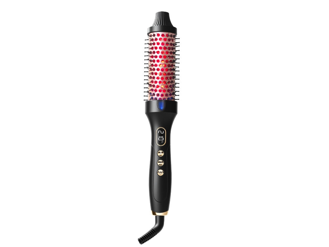 Cepillo Térmico 2en1 Alisar Y Rizar Calefacción Ptc Dual Tratamiento Luz Roja Y Azul 10 Regulaciones Temperatura Para Todo Cabello