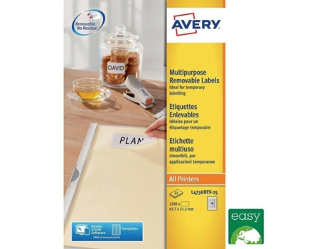Etiqueta Extraíble AVERY Avery 45 (7x21.2 mm - 25 Hojas)