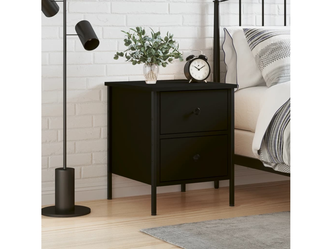 Mesita de noche | Mesita de noche | Mueble de noche 40x42x50 cm Derivados de madera Negro