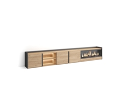 Mueble Tv, Televisión, 315x35x50cm, Para Tv Hasta 80", Chimenea Eléctrica Xxl, Led, Roble Y Negro