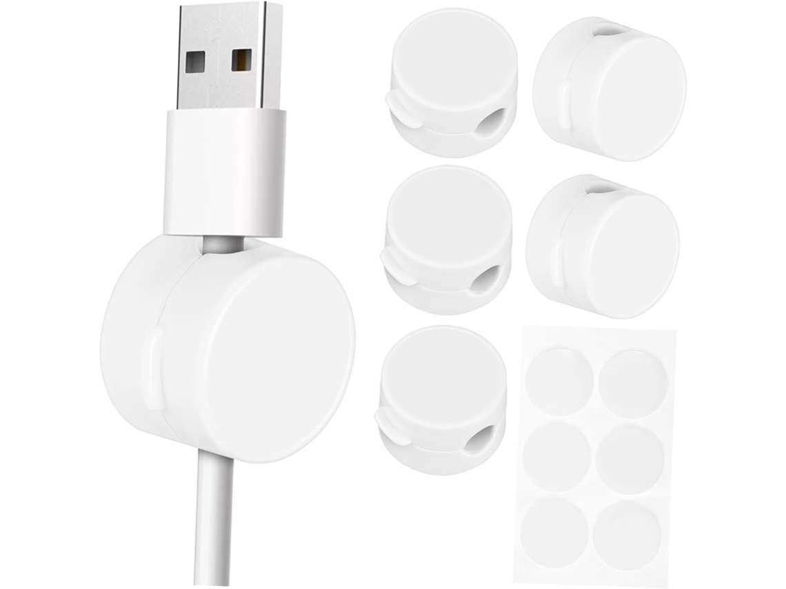 6 Clips Adhesivos Para Cables De Abs Blanco, Sujeción Magnética, Fácil Instalación.