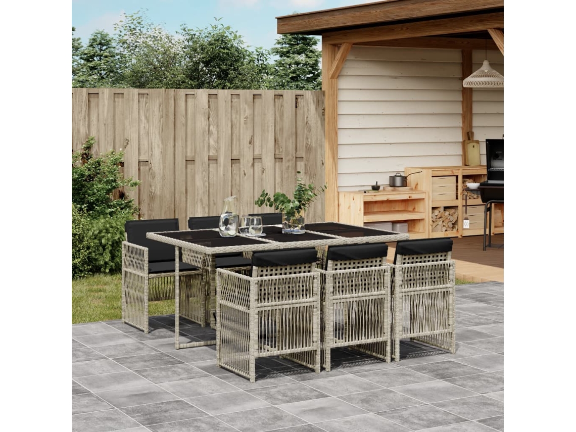 Juego de comedor de jardín de 7 piezas con cojines de mimbre gris claro de DKD Home Decor