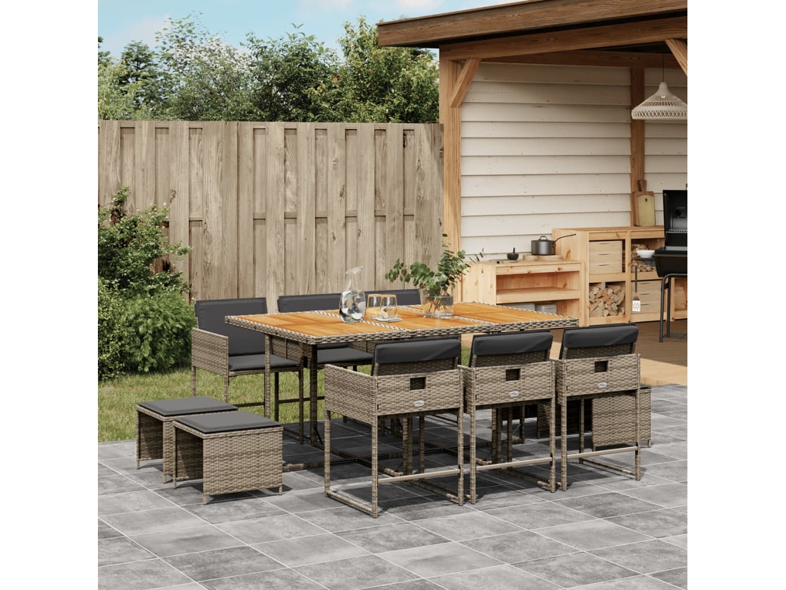 Juego de comedor de jardín de 11 piezas con cojines de mimbre gris DKD Home Decor