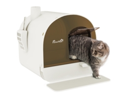 Arenero para gatos con puerta frontal, bandeja extraíble, pala, alfombrilla y filtro, 43x44x47cm, blanco, ZENCORE SERVICES