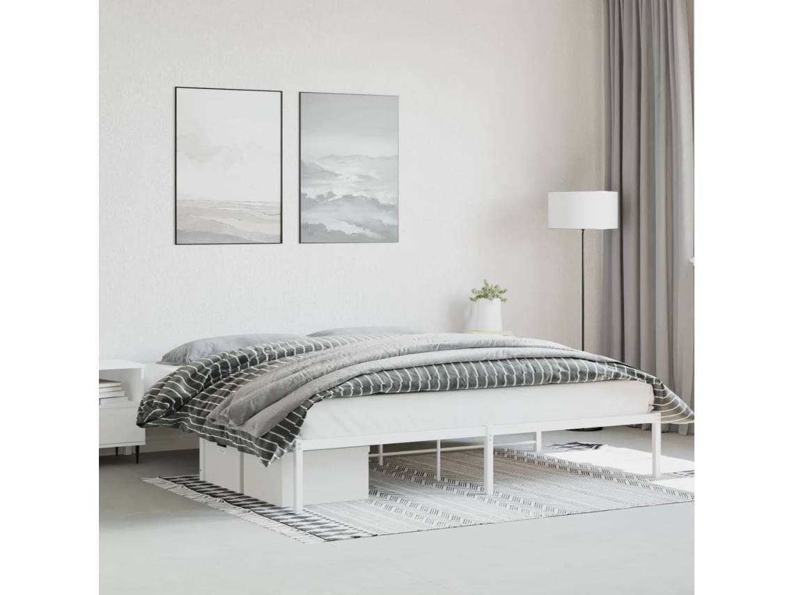Estructura De Cama Sin Colchón Metal Blanco 193x203 Cm