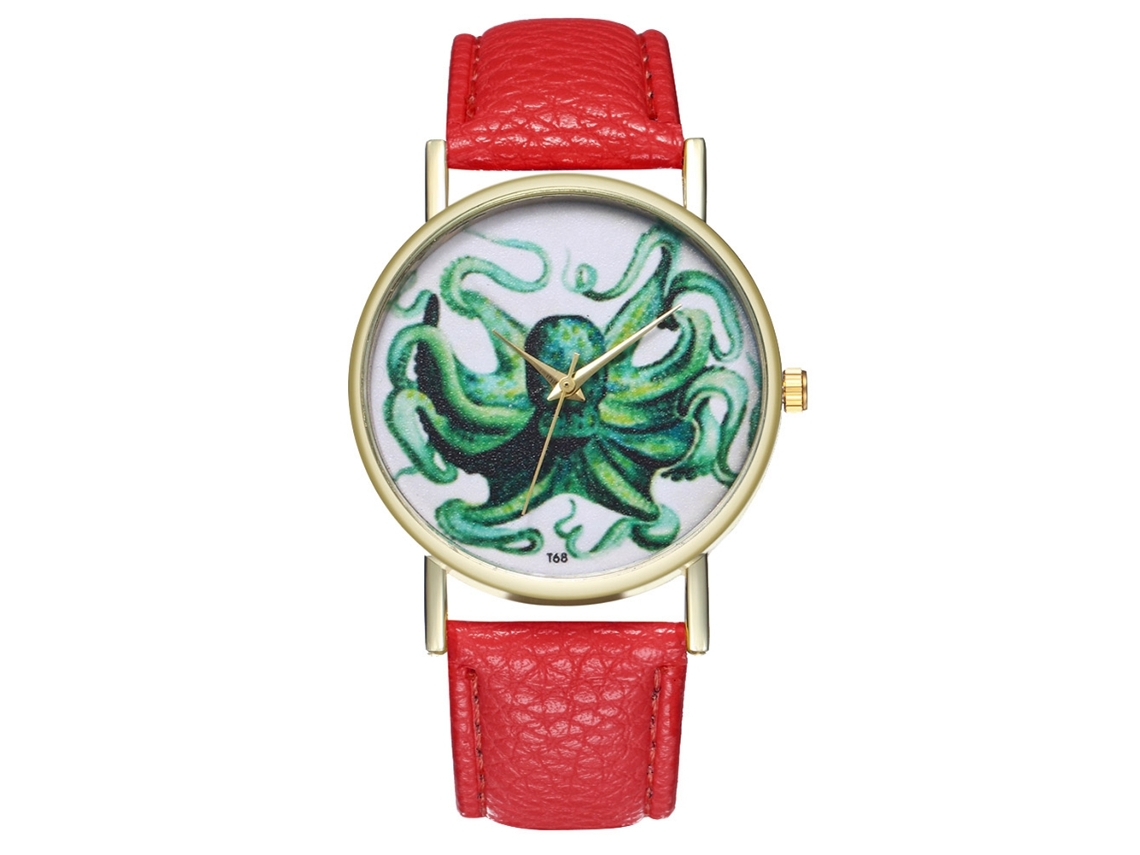 Reloj De Pulsera De Cuarzo Con Correa De Cuero Pu Zhoulianfa Moda Rojo Unisex