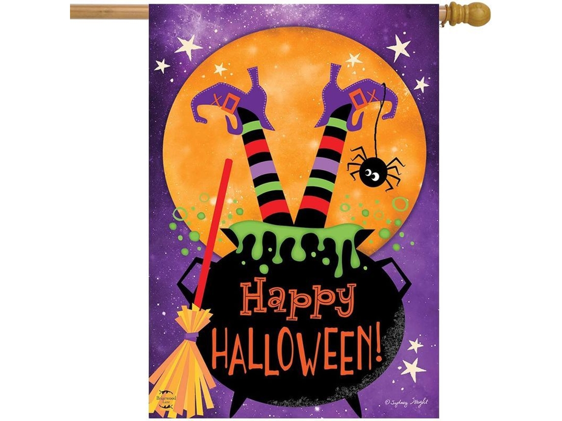 Guirnalda De Halloween Para Casa Con Huellas De Bruja, Caldero Y Luna Llena, Hecha De Poliéster Resistente A La Intemperie.