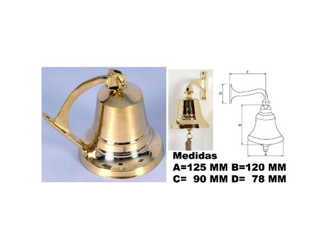 Campana laton brillo 150 mm con badajo+cuerda+2 tornillos