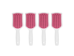 4pcs Cepillo De Pelo Curvo Con Ventanas Para Pelo Grueso Paddle Detangling Masaje Blanco Mango Dientes Rosa