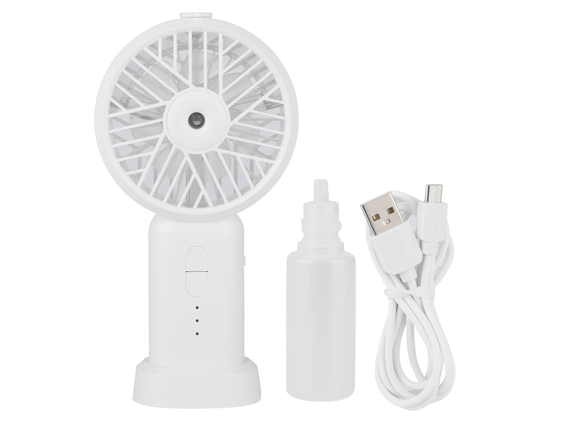 Ventilador portátil recargable por USB con pulverizador de 12 ml - Blanco