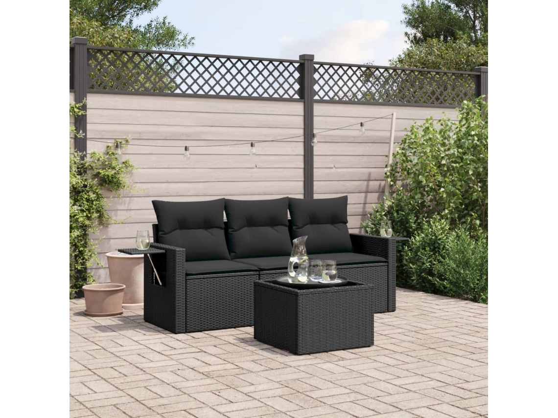 Conjunto de sofás de jardín de 4 piezas DKD Home Decor con cojines de mimbre negros