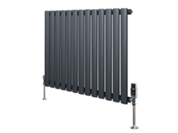 Radiador ovalado de una sola columna de 600x780 mm - Gris antracita, 742 W, acero al carbono, válvulas termostáticas cromadas.