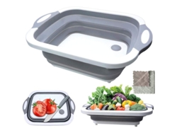 Tabla De Cortar Plegable 3 En 1 Con Cesta De Almacenamiento, Tapón De Drenaje Y Toalla Para La Cocina Y Los Viajes (gris)