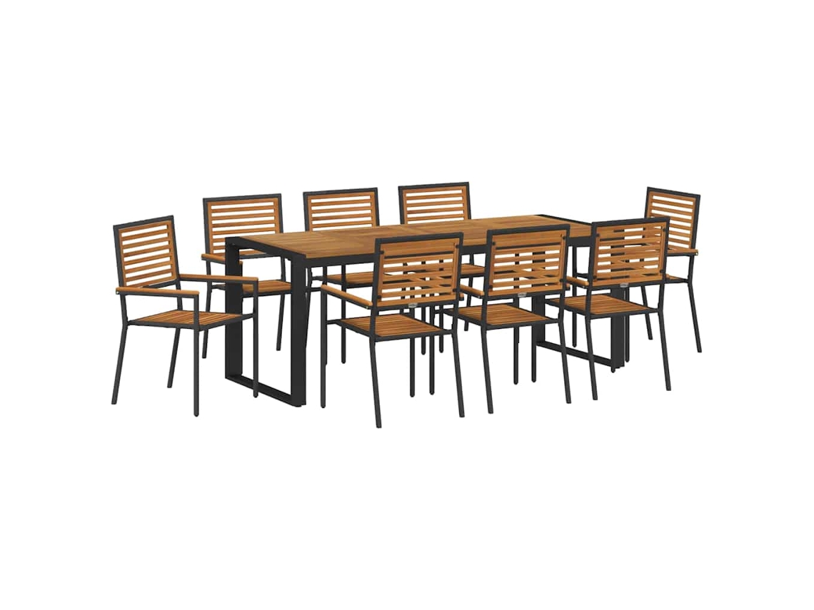 Maison Exclusive - Juego de comedor de jardín de mimbre negro y marrón de 9 piezas