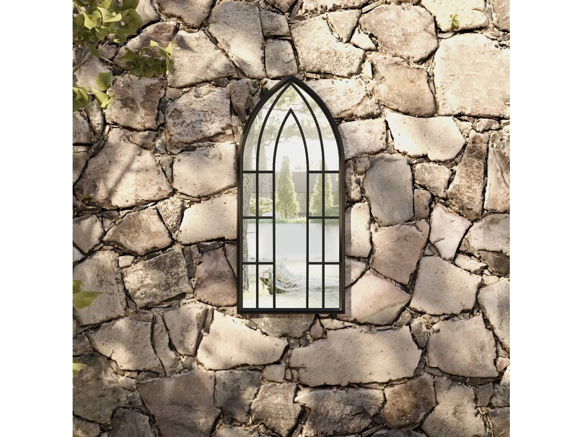 Espejo de jardín para exteriores, hierro, 70x30 cm, negro, HARLANV1