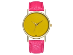 Reloj De Pulsera De Cuarzo A La Moda Con Correa De Cuero Sencilla Para Mujer Y Hombre (rosa Y Rojo)