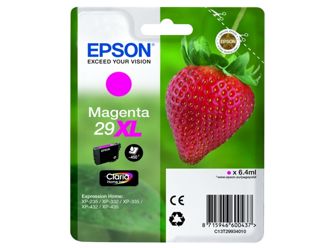 Cartucho de tinta original EPSON, 29, Fresa 6,4 ml , Magenta, Alta, XL, C13T29934022, T2993