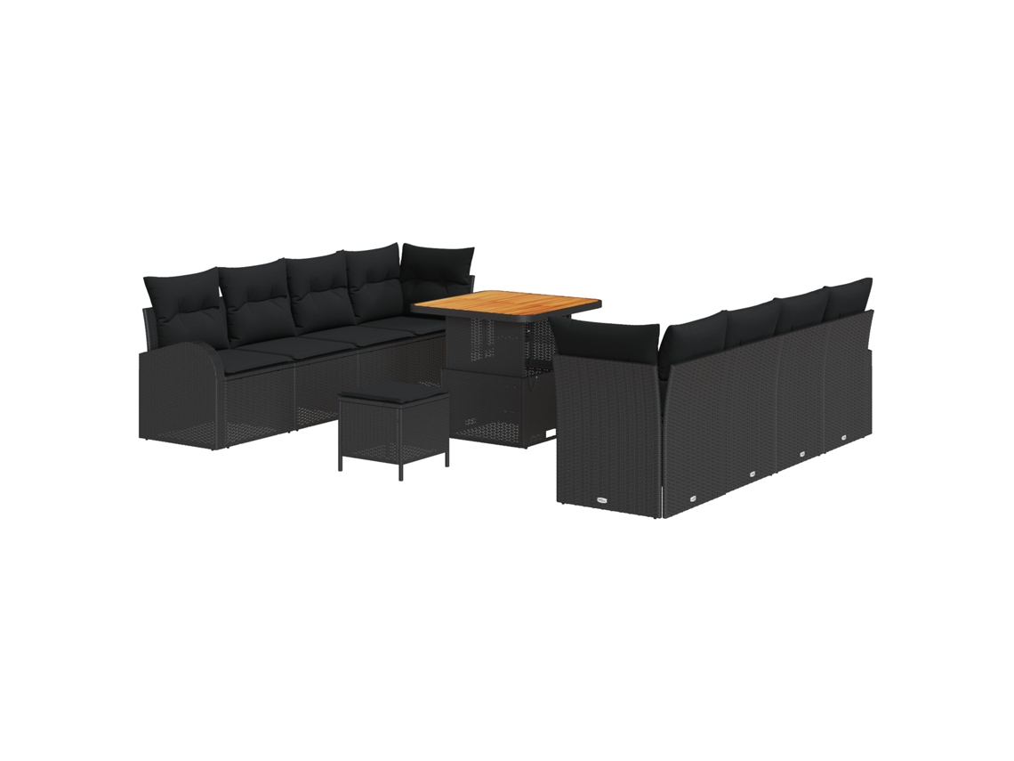 Conjunto de sofá de exterior de cuatro plazas Vidaxl con cojines de ratán negro