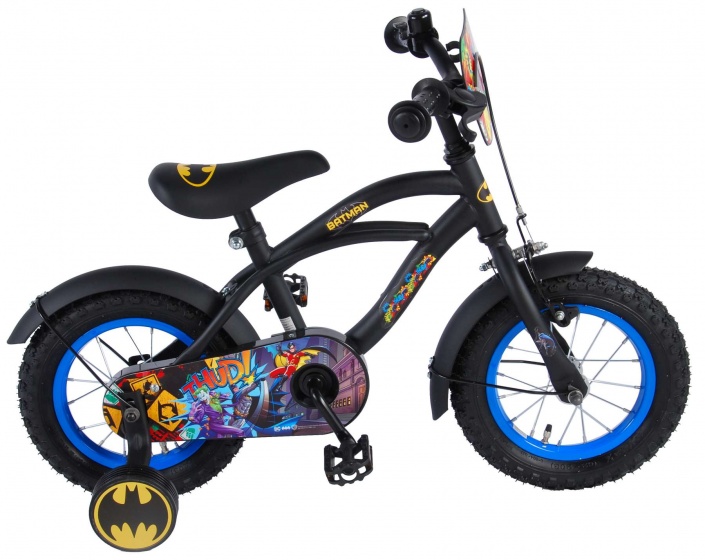 .batman Bicicleta Infantil niño chico 12 pulgadas freno delantero al manillar y trasero contropedal ruedas extraibles 95 montada negro