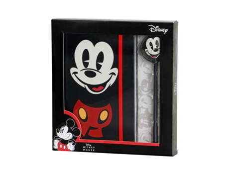 Mickey Mouse Face Caja Regalo con Diario y Bolígrafo Fashion, Negro KARACTERMANIA