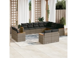 Conjunto de sofá de jardín de 12 piezas con cojines, ratán gris, DKD Home Decor