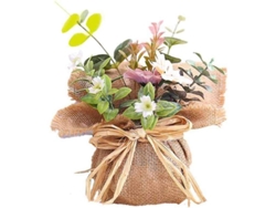Maceta decorativa artificial con bolsa de lino, ideal para el hogar o el jardín, que simula plantas suculentas.