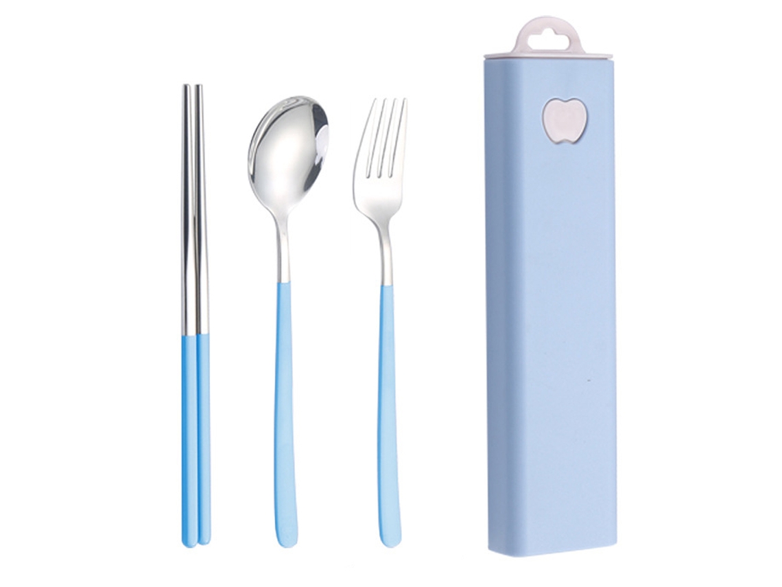 Juego de Cubiertos Reutilizables con Estuche - 3 Piezas en Acero Inoxidable RNEMITERY