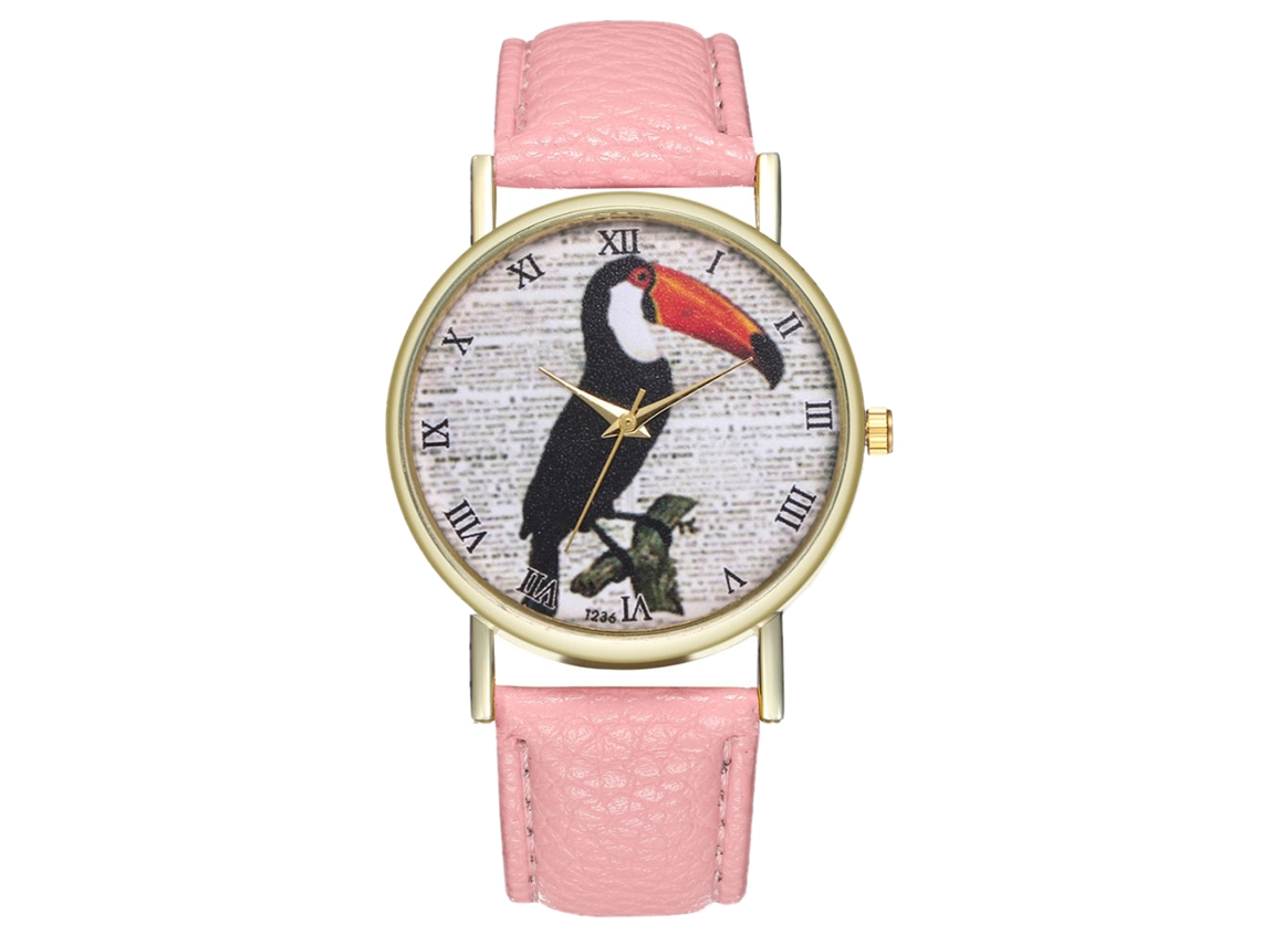 Precioso Reloj Analógico De Cuarzo Con Forma De Pájaro Y Correa Ajustable De Pu Para Mujer Y Hombre (rosa)