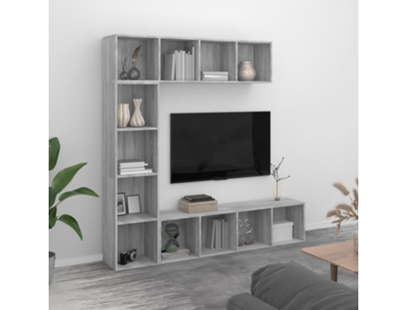 Conjunto 3 de estantería/mueble TV VIDAXL gris Sonoma (180x30x180 cm)